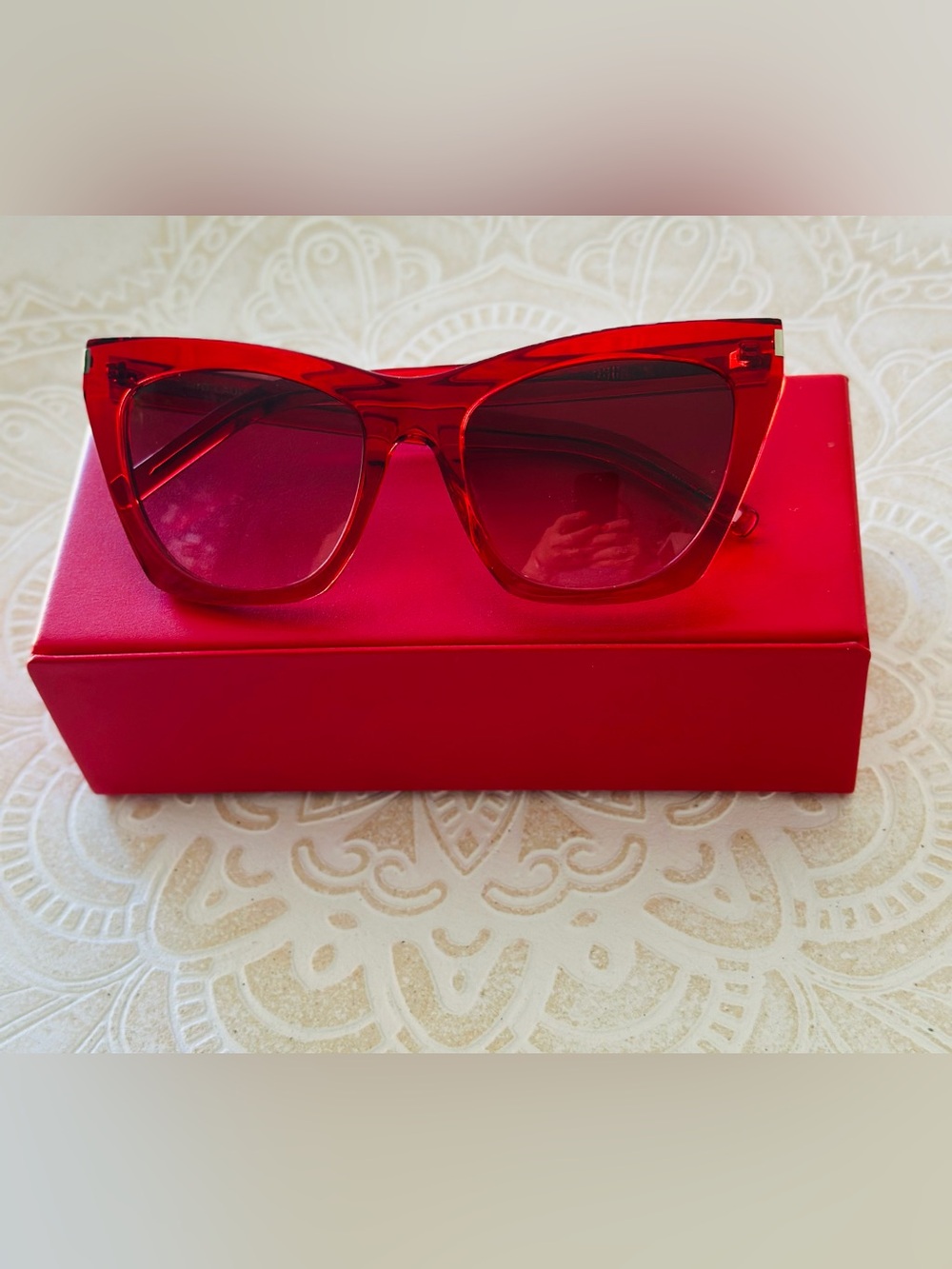 Saint Laurent Red Cat-Eye Sunglasses with Tinted Lenses